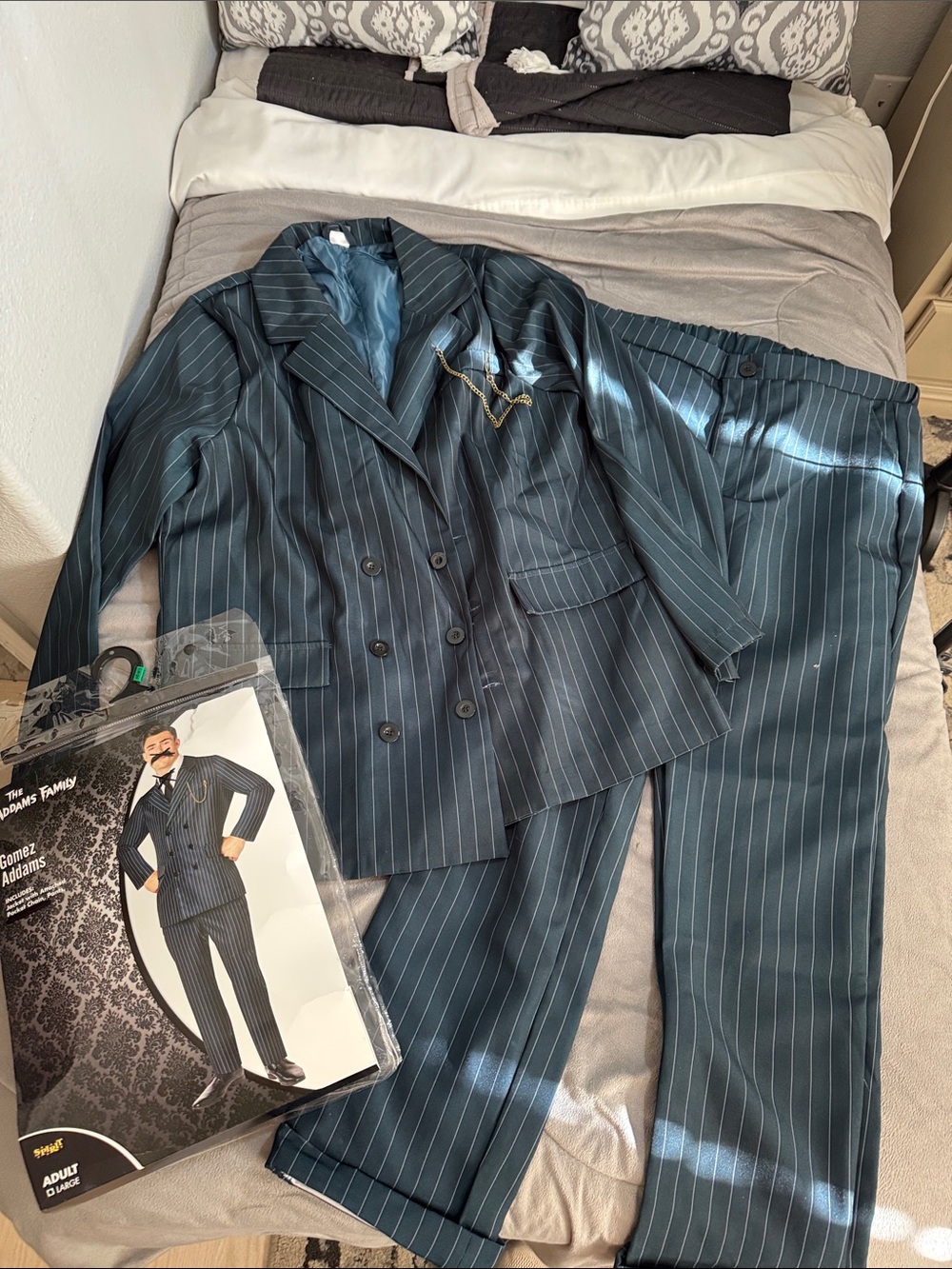 Spirit Gomez Adams Dark Teal Pinstripe Double-Breasted Halloween costume suit L